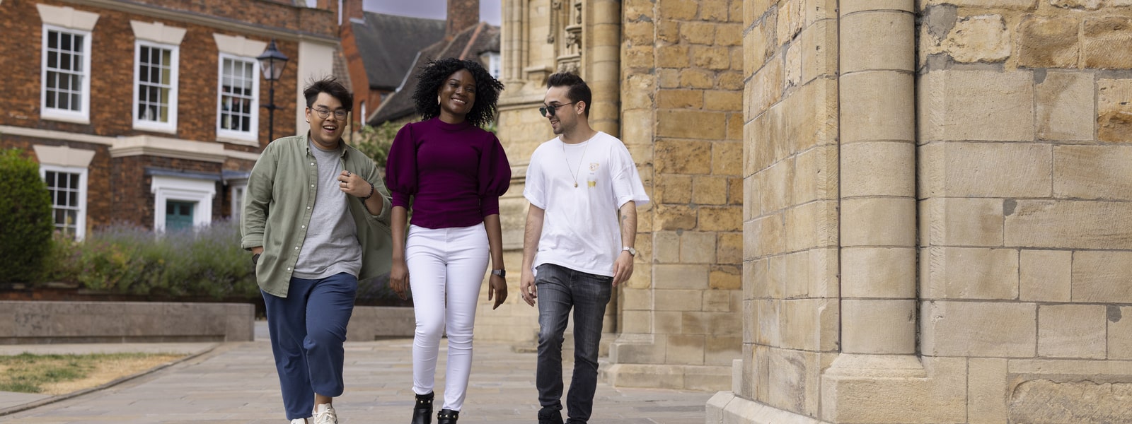 Students walking outside Lincoln Cathedral