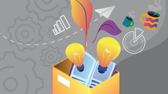Books and resources in a box graphic