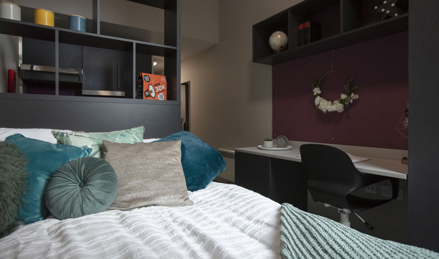 A bedroom in the Gateway student accommodation
